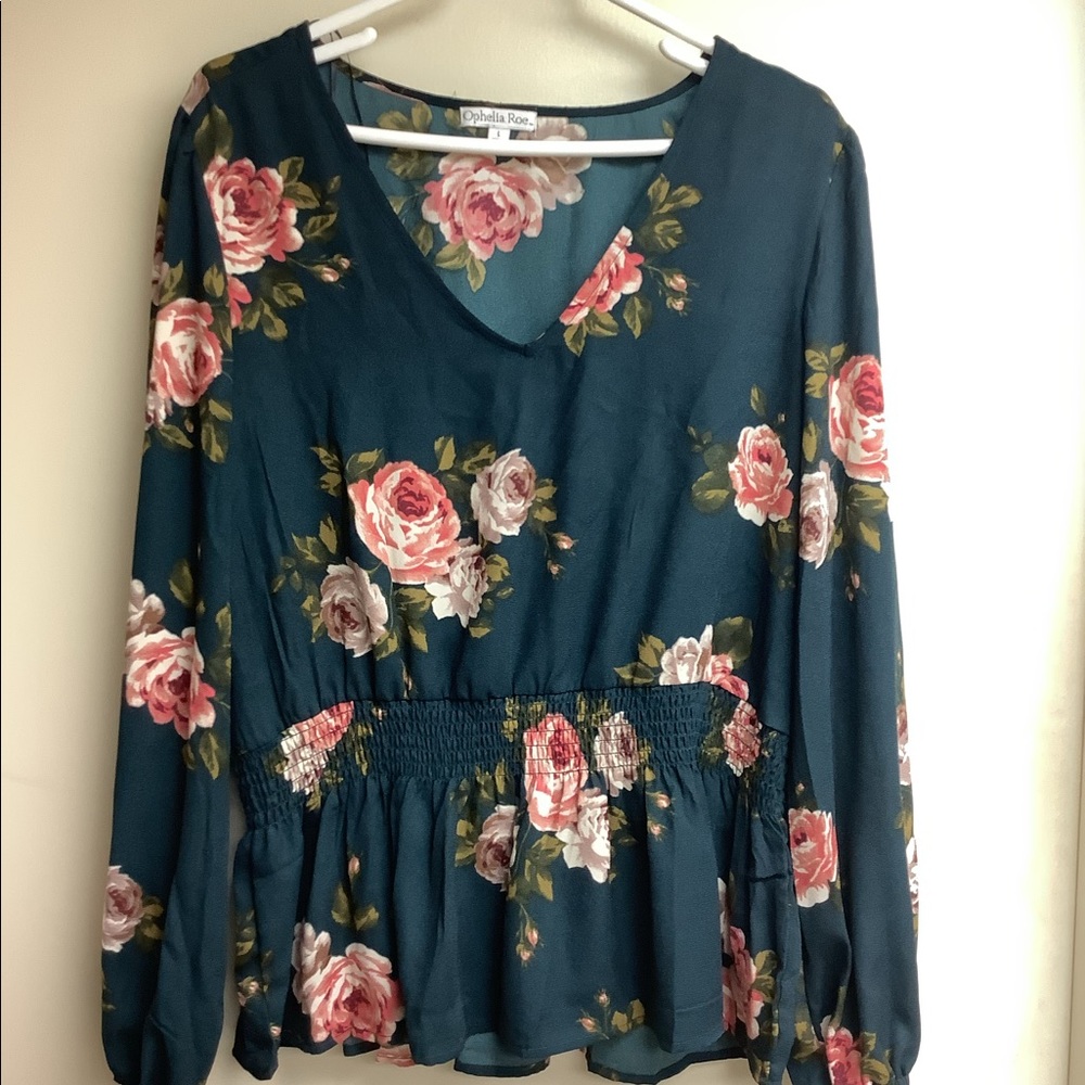 Ophelia Roe teal & floral blouse NEW WITH TAGS